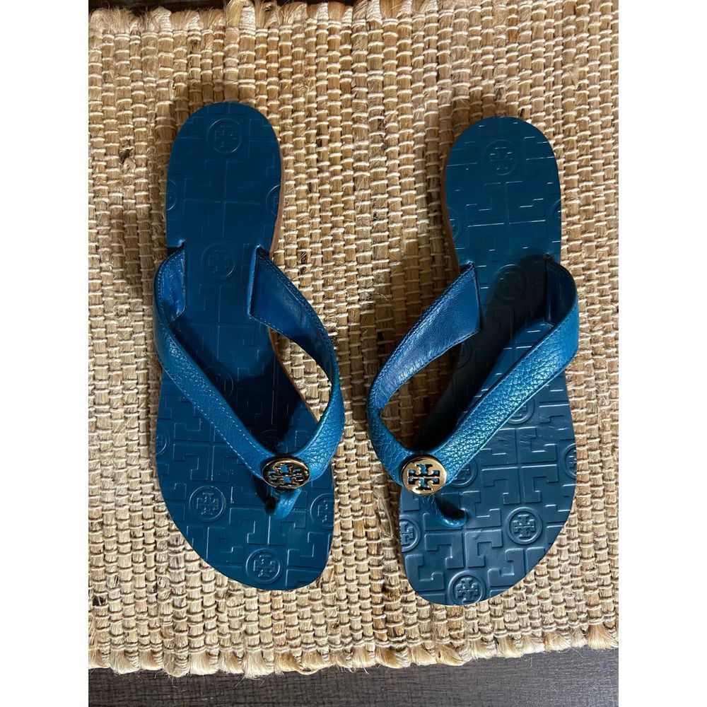Tory Burch Blue Logo Thong Sandals